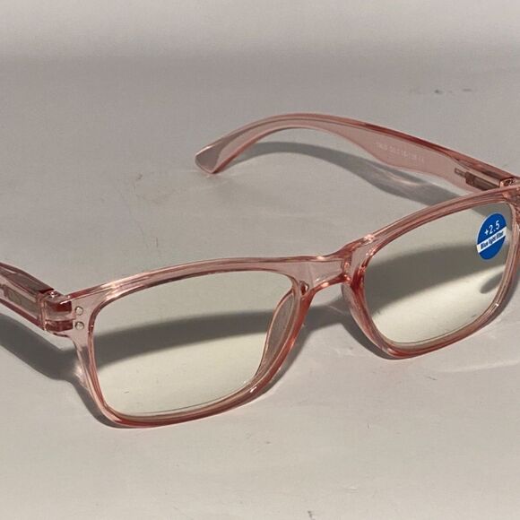 1439 Helen 2.5 Reading Glasses Thin Rectanle Bluelight Filter Pink Frames NWT - Picture 7 of 9
